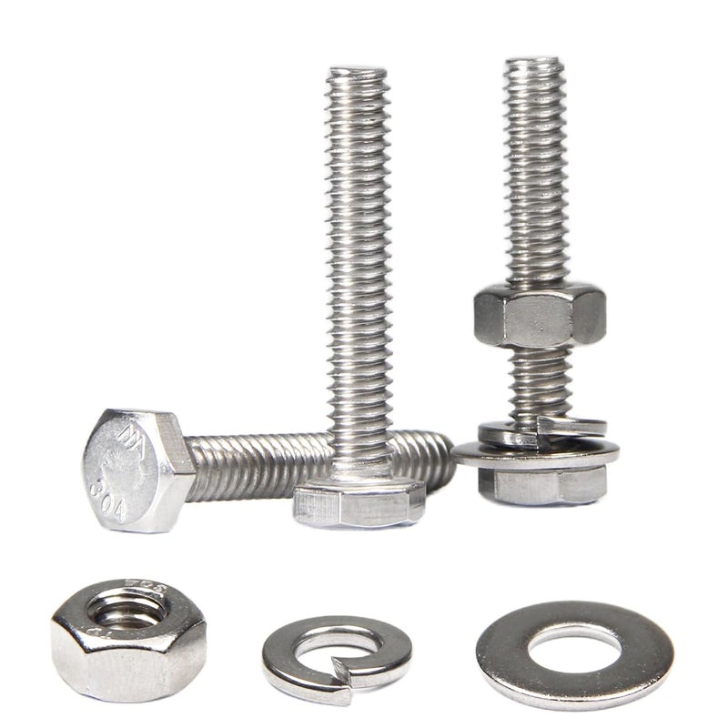 MroMax 20 مجموعة من براغي سداسية الرأس 1/4-20 × 1-1/2" ، صواميل ، غسالات مسطحة وغسالات قفل زنبركية ، ملحقات كاملة الخيوط ، فولاذ مقاوم للصدأ 18-8 (304) ، تشطيب لامع - Image 1